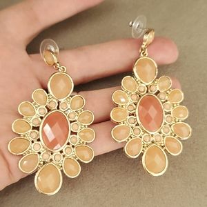 Light Taupe/Peach Drop Earrings with Darker Peach Center Stone
